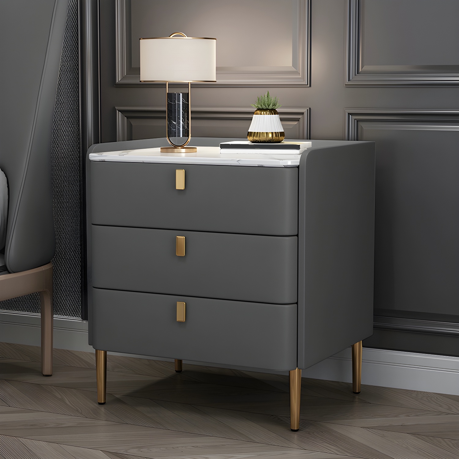 Glam Nightstand with Stone Top | Ormau - image 9