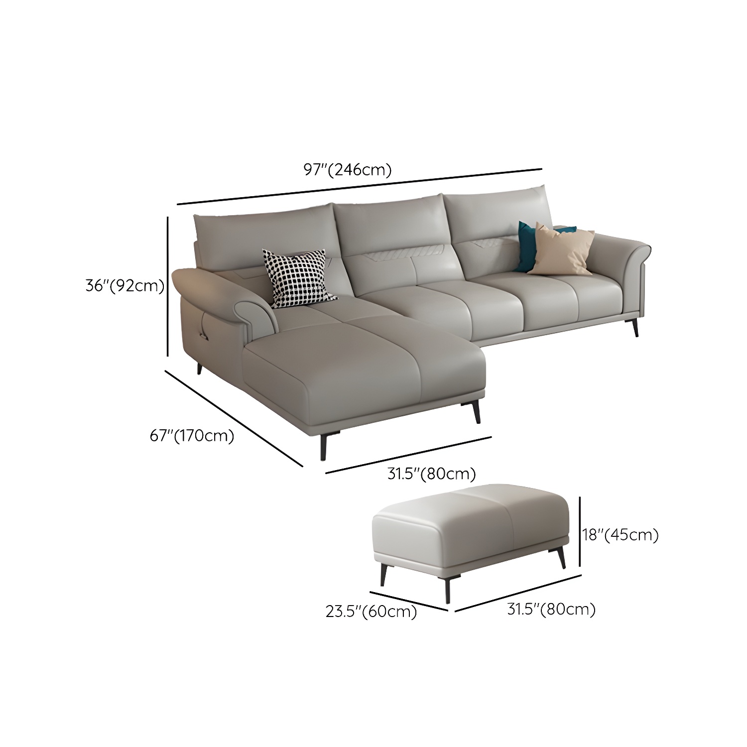 Gray Leather Sectional Sofa | Ormau - image 17