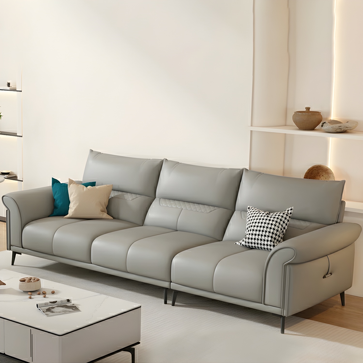 Gray Leather Sectional Sofa | Ormau - image 34