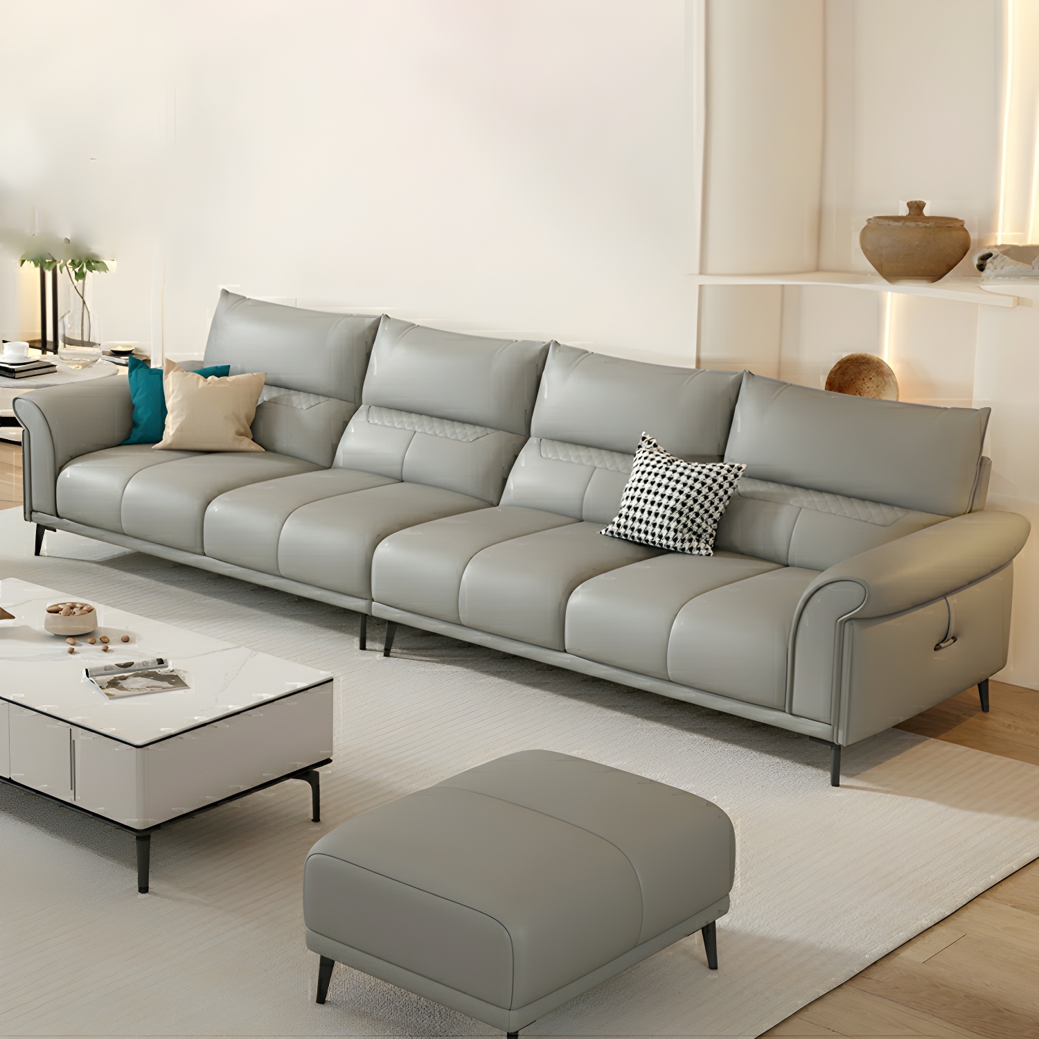 Gray Leather Sectional Sofa | Ormau - image 29