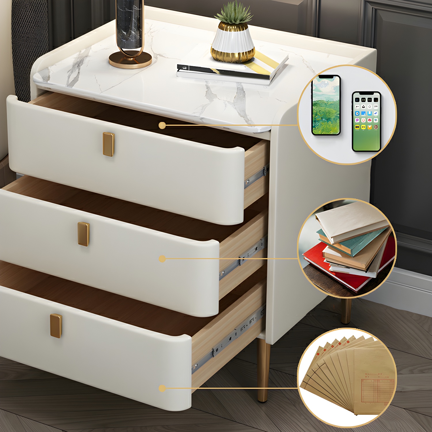 Glam Nightstand with Stone Top | Ormau - image 30