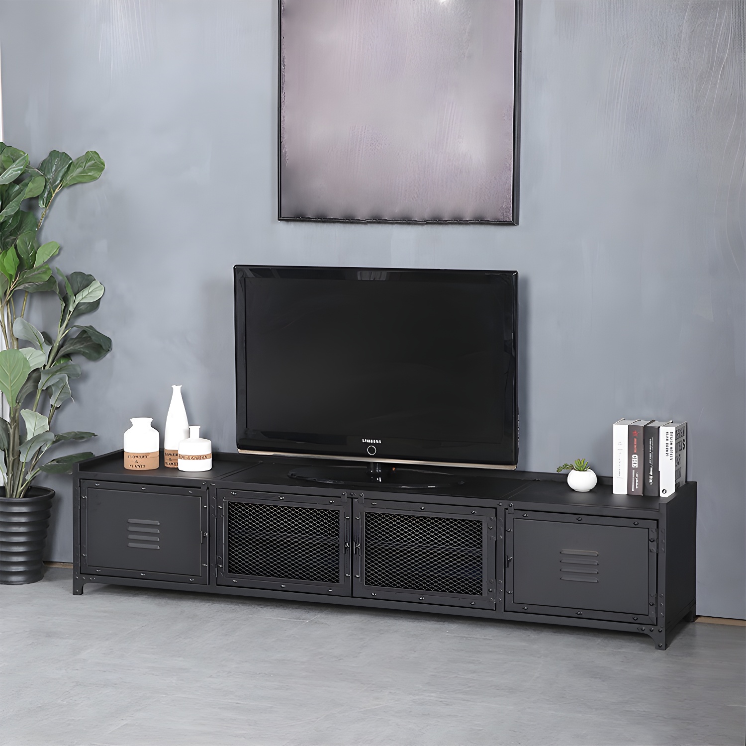 Industrial Black Metal TV Stand | Ormau - image 2