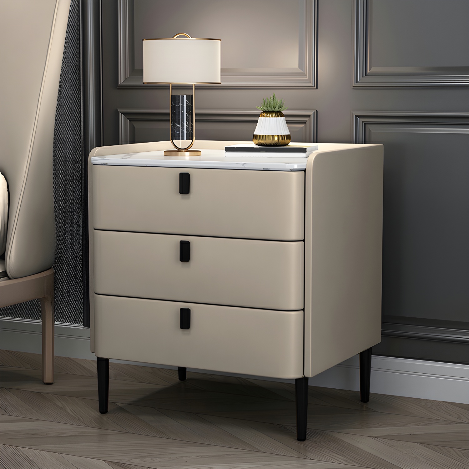 Glam Nightstand with Stone Top | Ormau - image 11