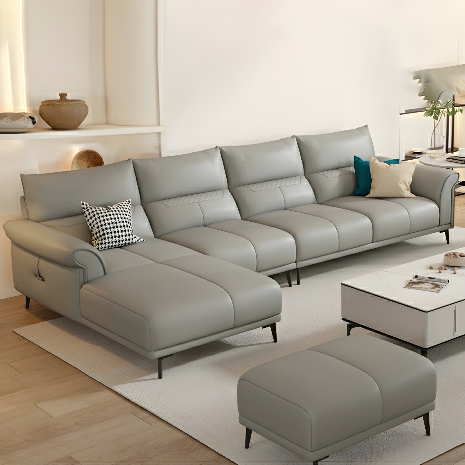 Gray Leather Sectional Sofa | Ormau - image 24