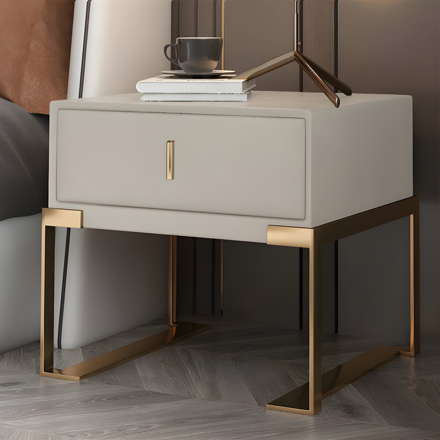 Leather Nightstand with Metal Legs | Ormau - image 27