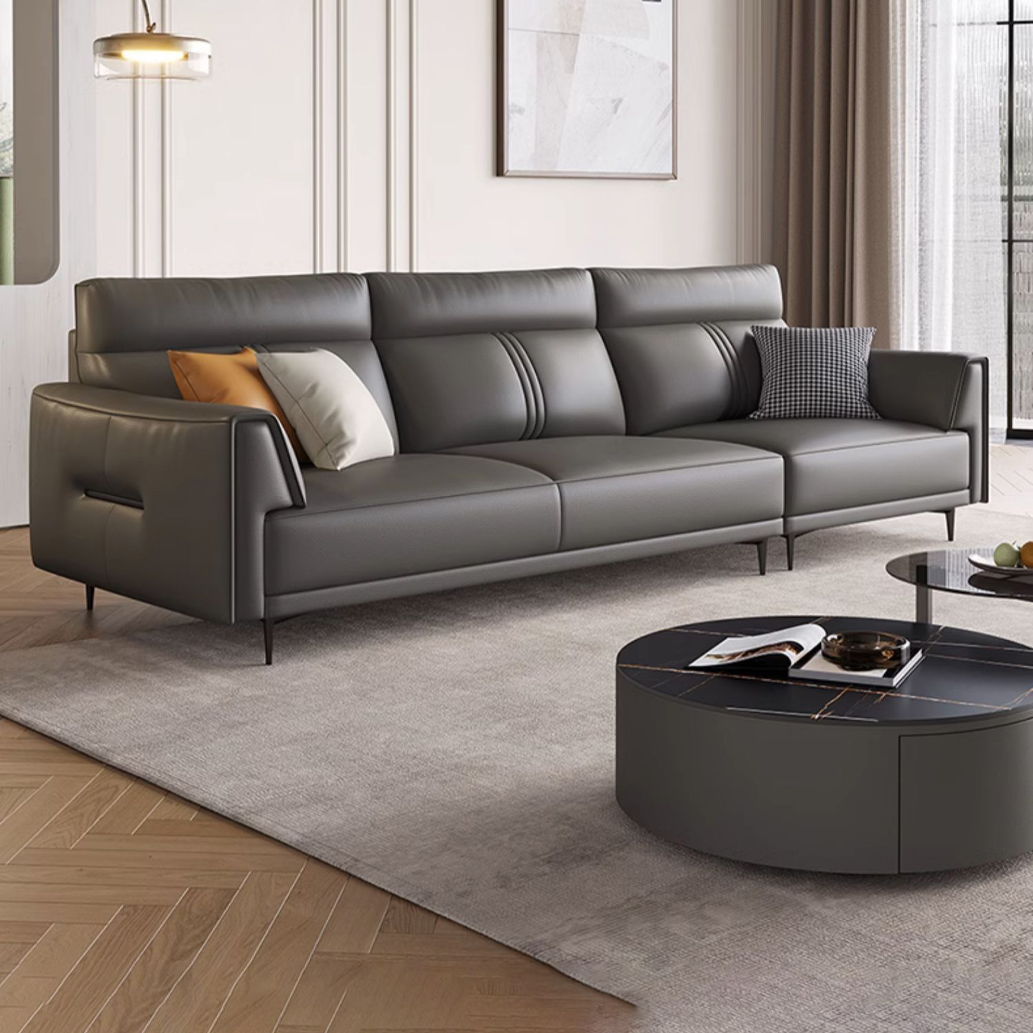 Leather Flared-Arm Sectional Sofa | Ormau - image 3