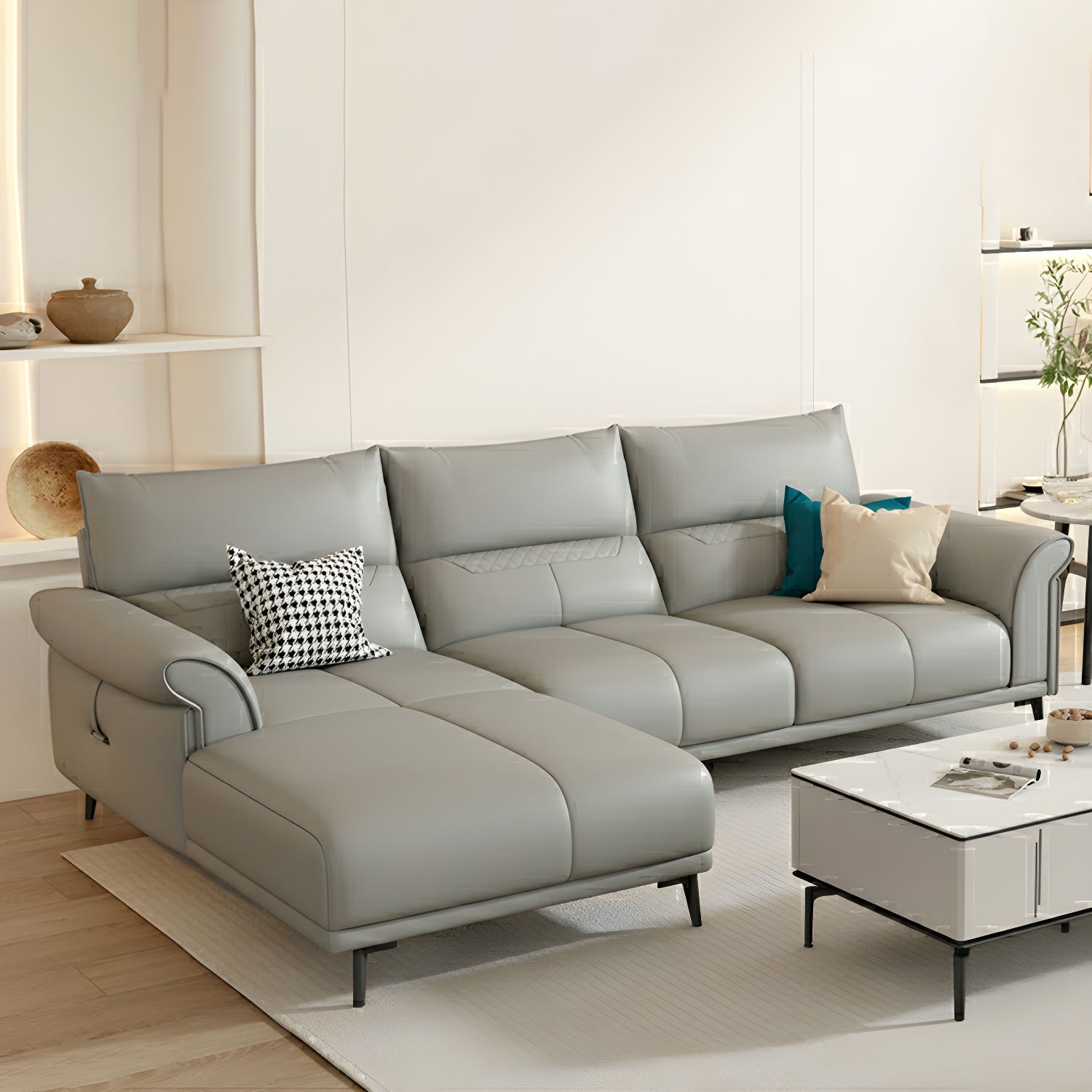 Gray Leather Sectional Sofa | Ormau - image 28
