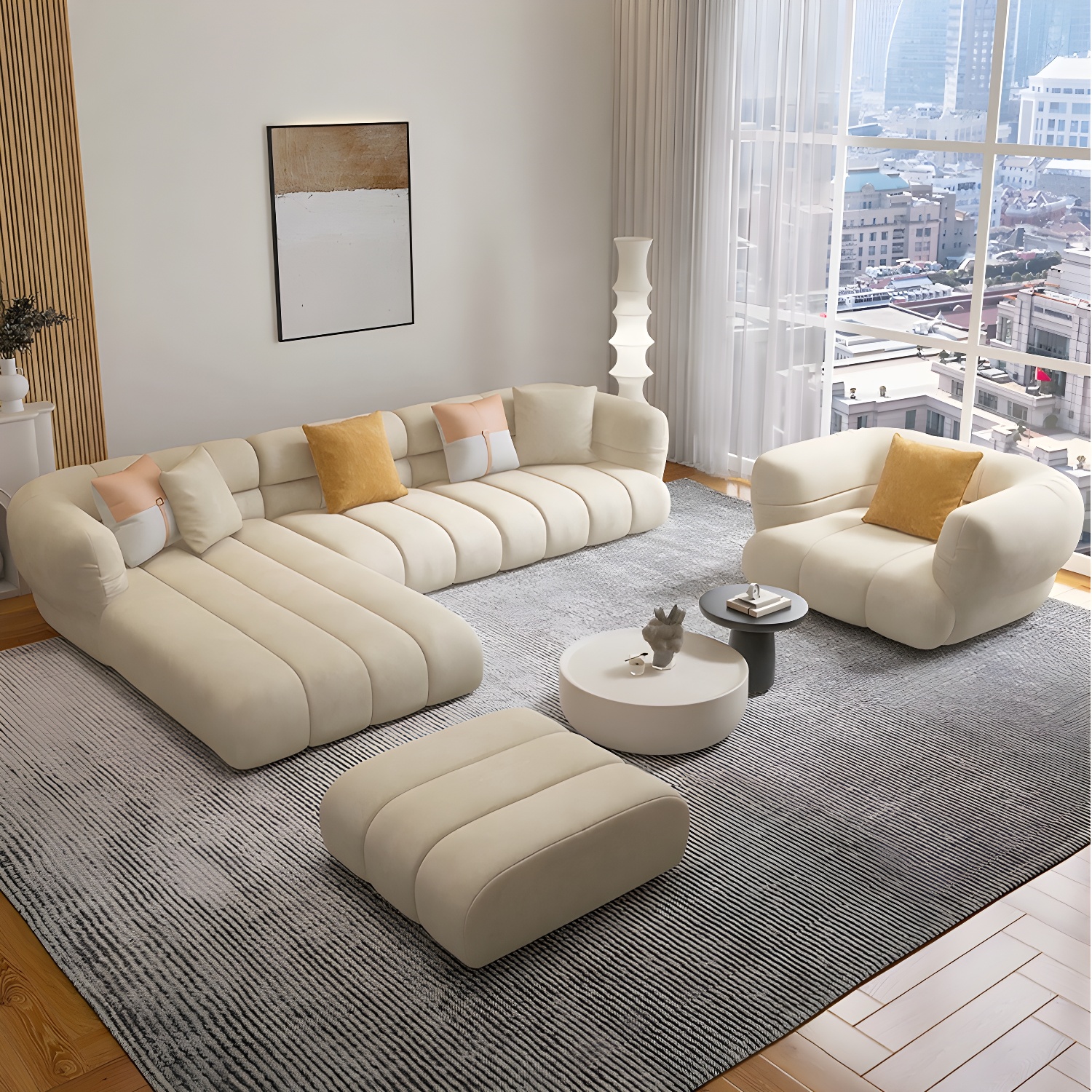 Beige L-Shape Sectional Sofa with Storage | Ormau - image 2