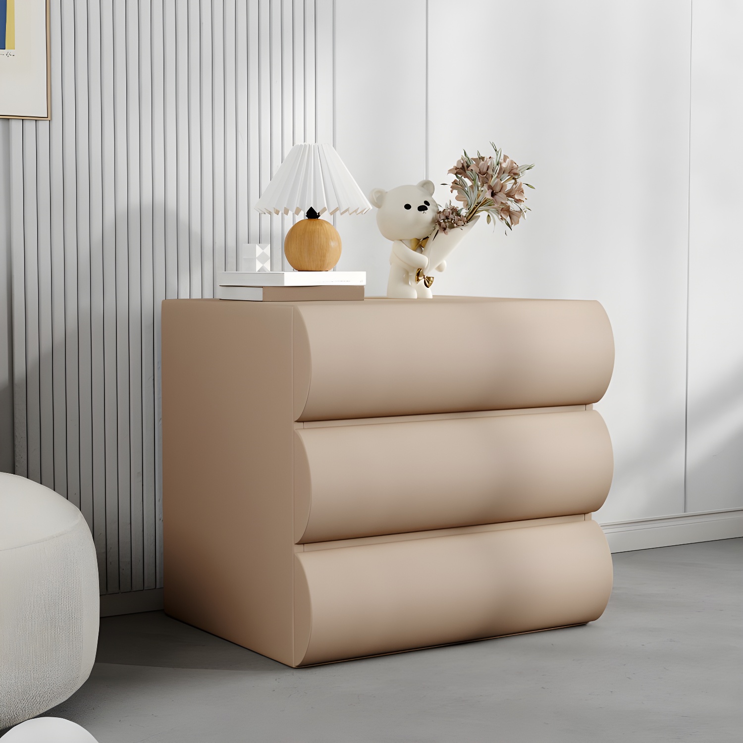 Modern Wood Nightstand with Faux Leather | Ormau - image 3