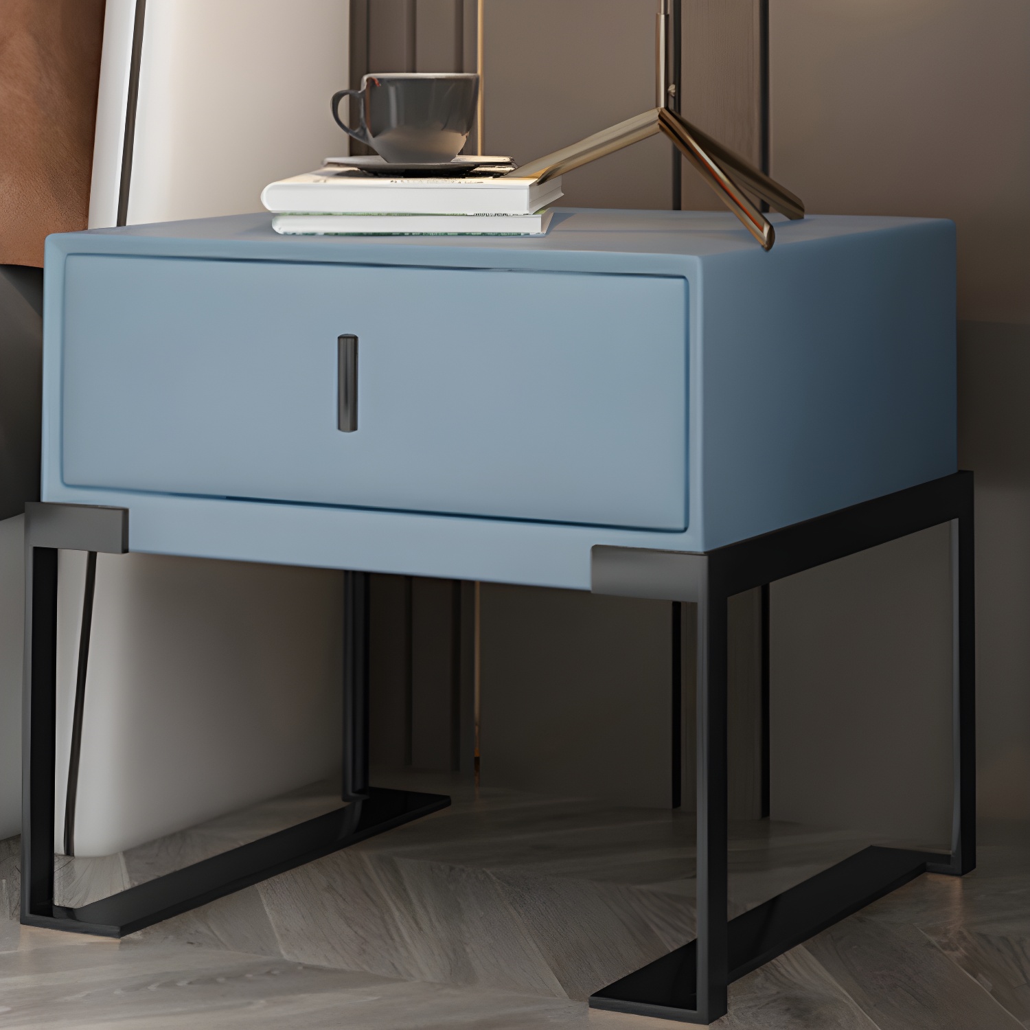Leather Nightstand with Metal Legs | Ormau - image 12