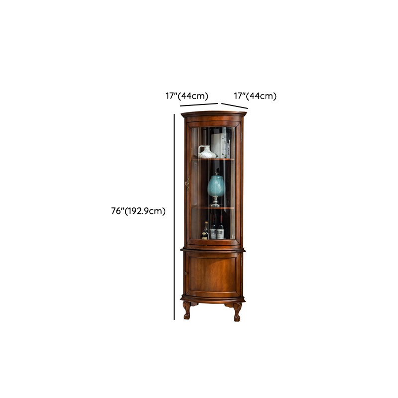 Traditional Medium Brown Corner Accent Cabinet with Wood Countertop and Exterior Shelving - image 13