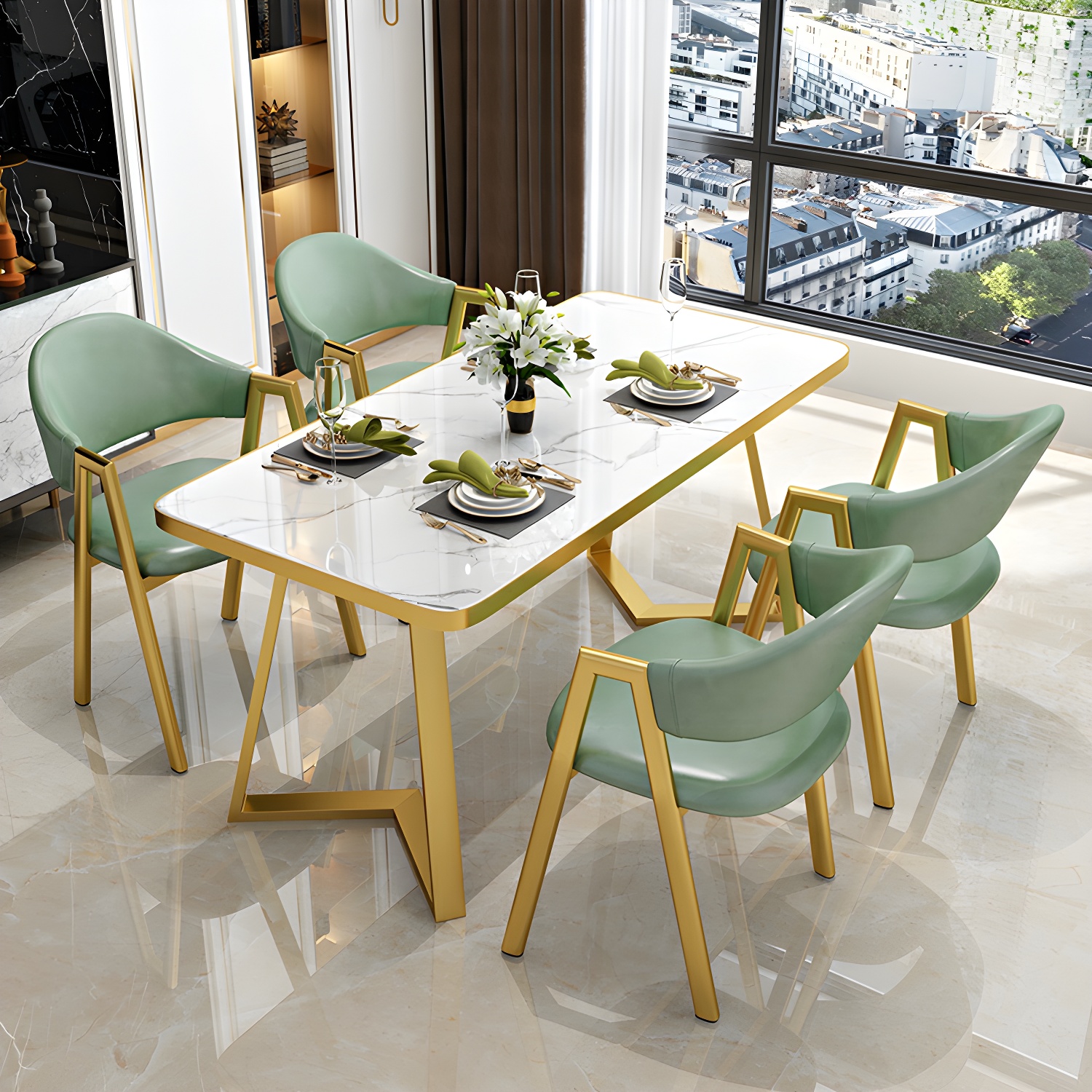 Glam White Dining Set with Upholstered Chairs | Ormau - image 3