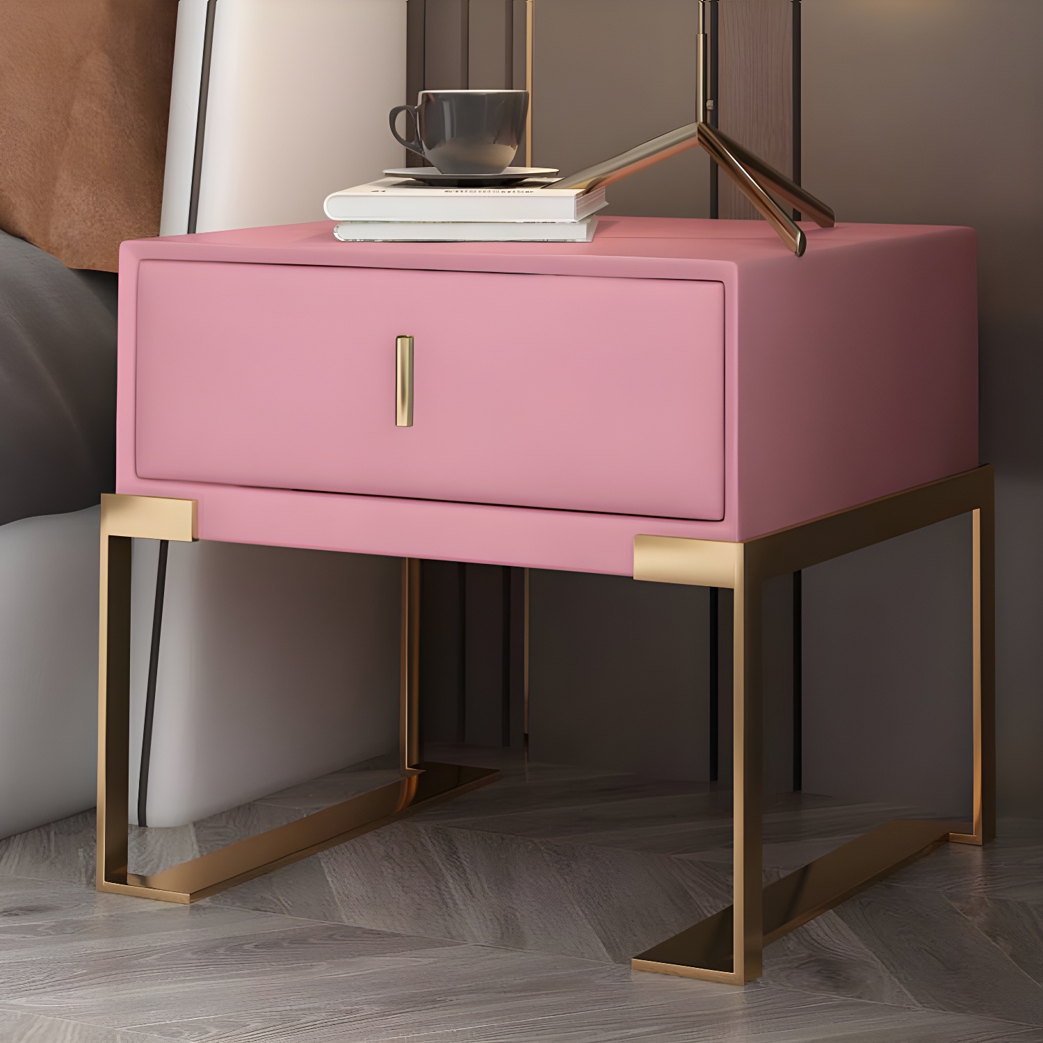 Leather Nightstand with Metal Legs | Ormau - image 24