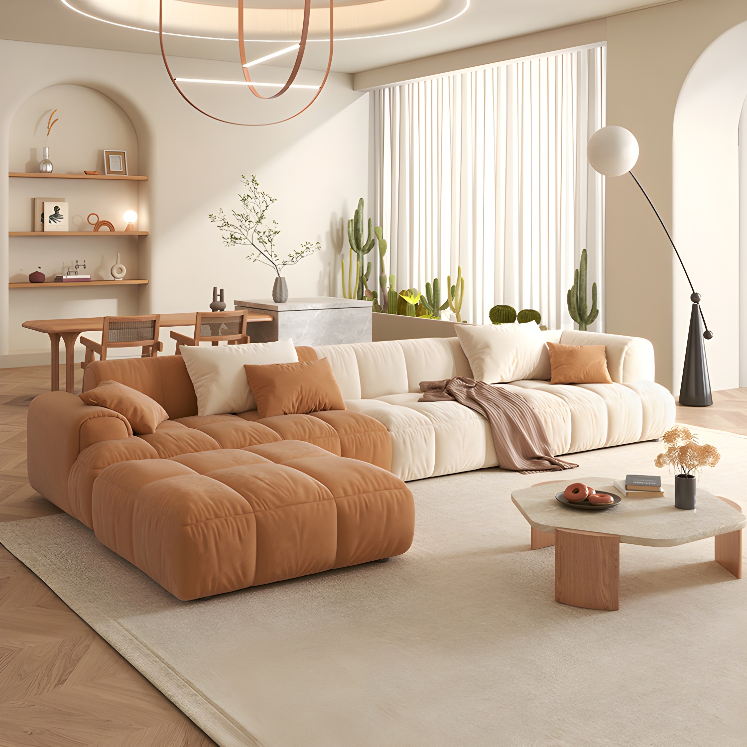 Velvet Round Arm Sectional Sofa | Ormau - image 11