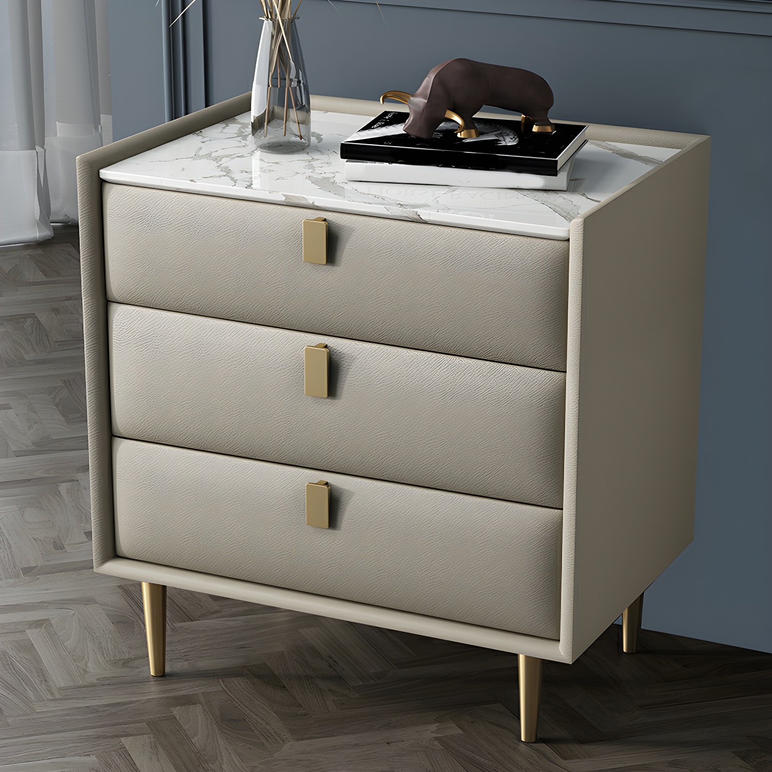 Modern Faux Leather Nightstand | Ormau - image 4