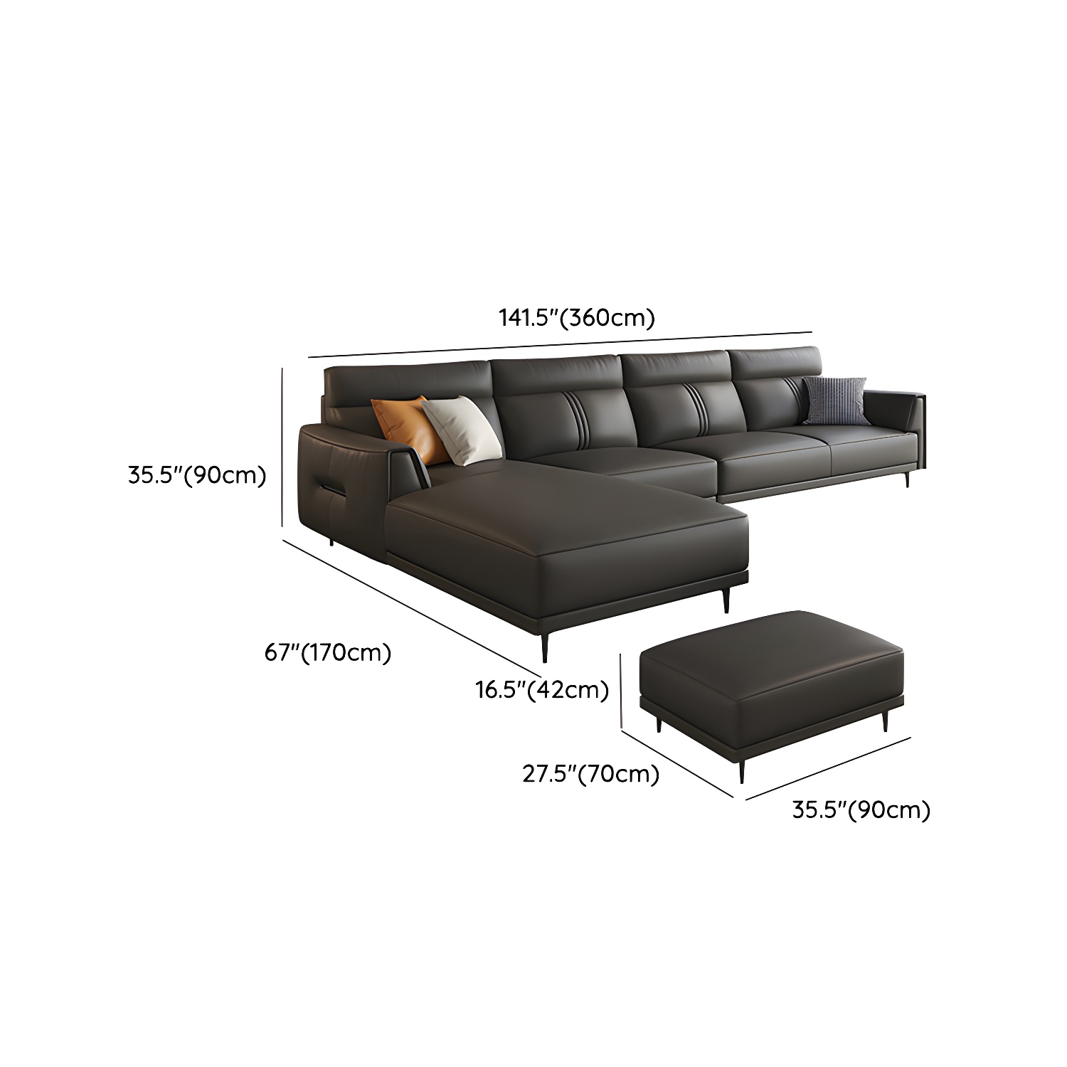 Leather Flared-Arm Sectional Sofa | Ormau - image 23