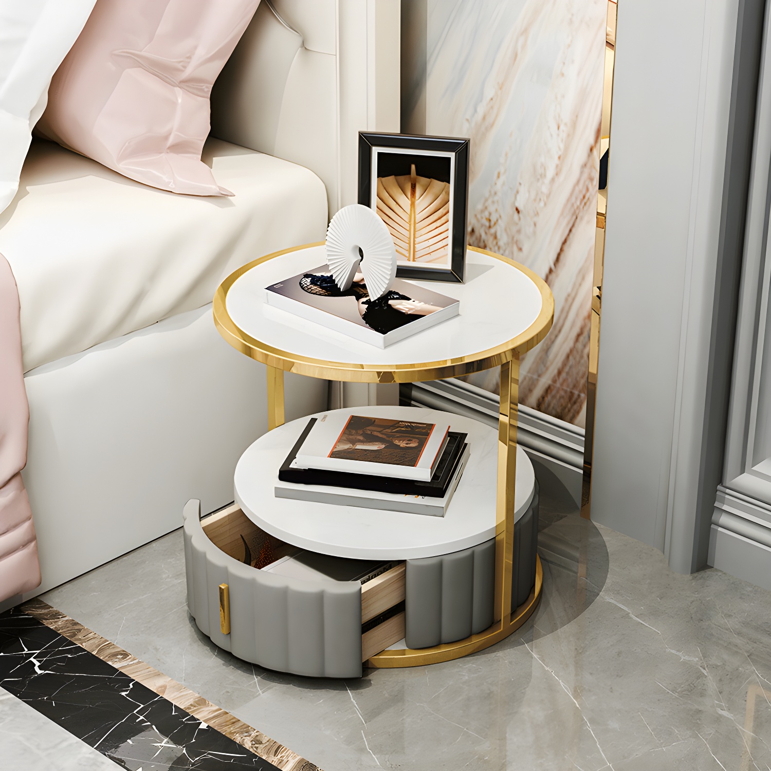 Modern Stone Top Nightstand | Ormau - image 2