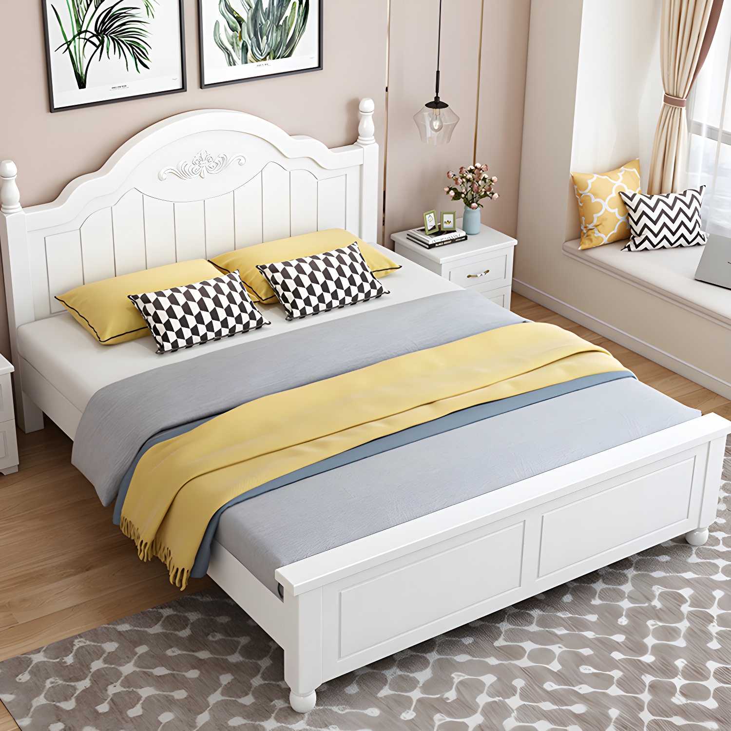 Modern White Bed Frame with Headboard | Ormau - image 1
