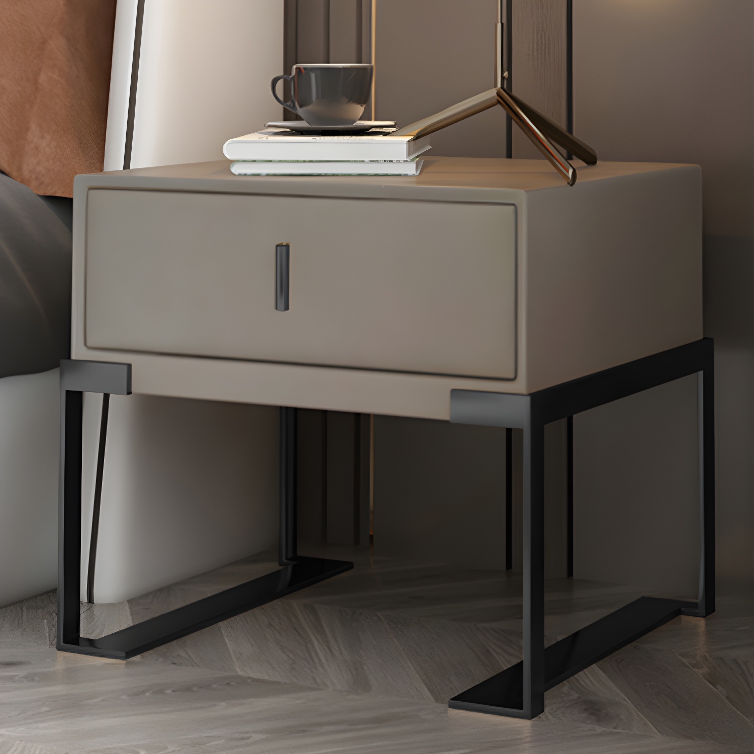 Leather Nightstand with Metal Legs | Ormau - image 4