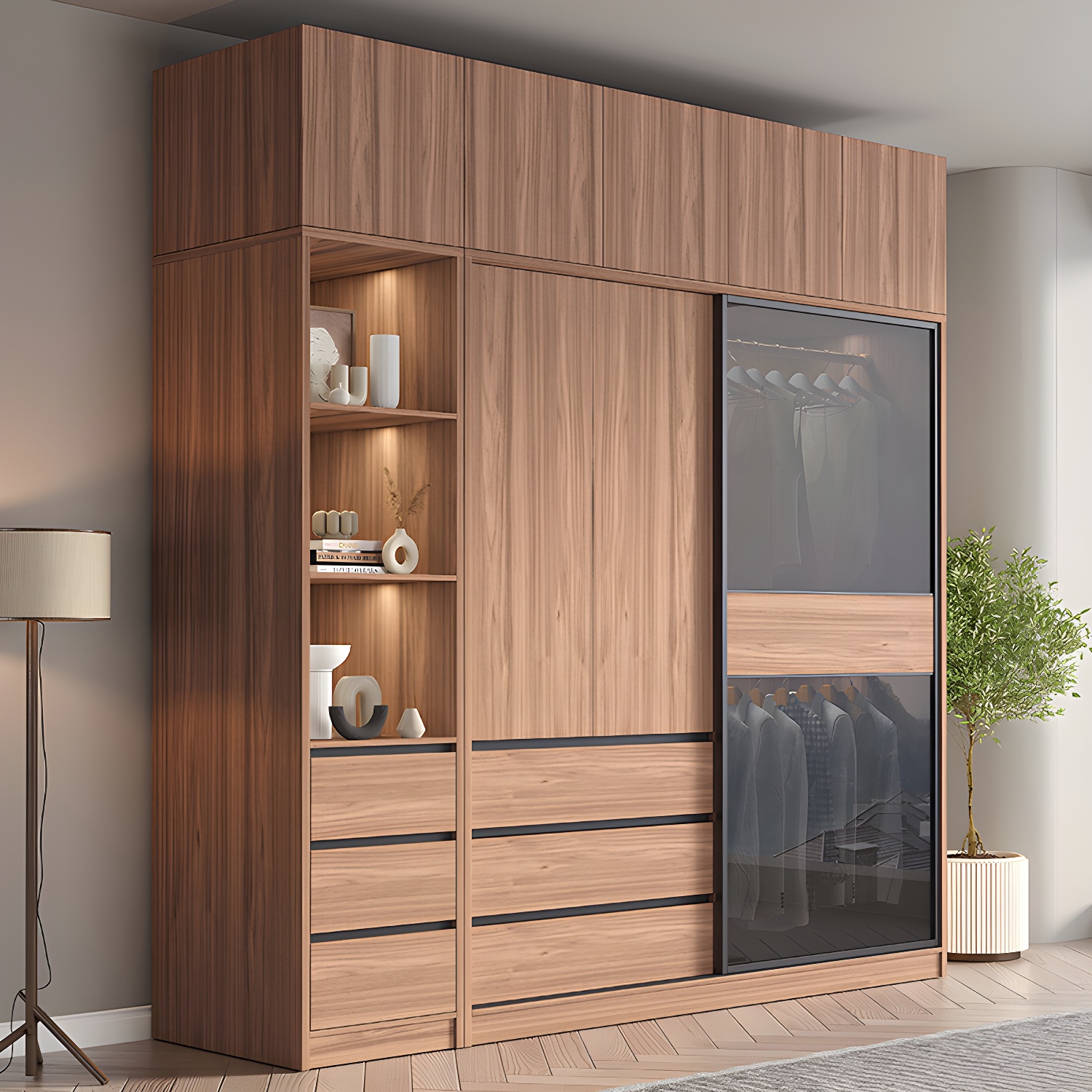 Glass & Wood Wardrobe Cabinet | Ormau - image 1