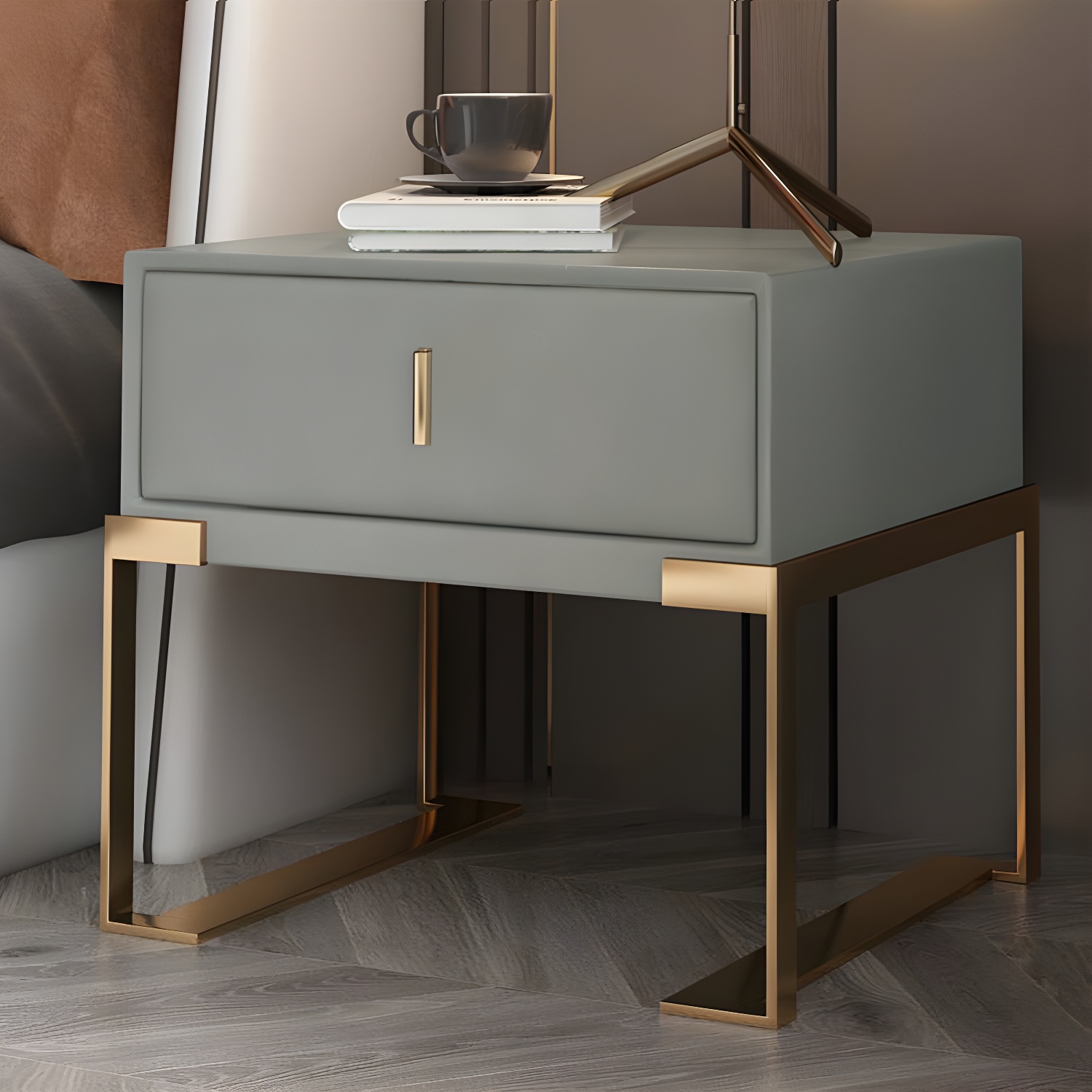 Leather Nightstand with Metal Legs | Ormau - image 17