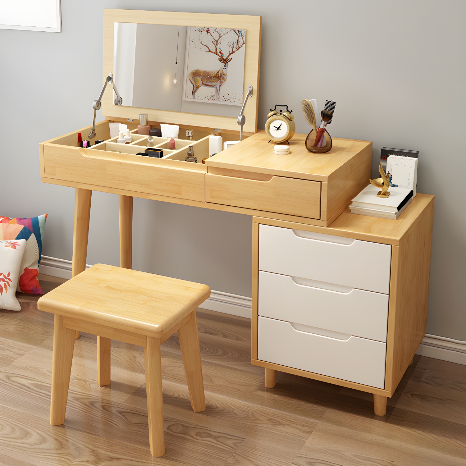 Solid Wood Makeup Vanity with Mirror | Ormau - image 8