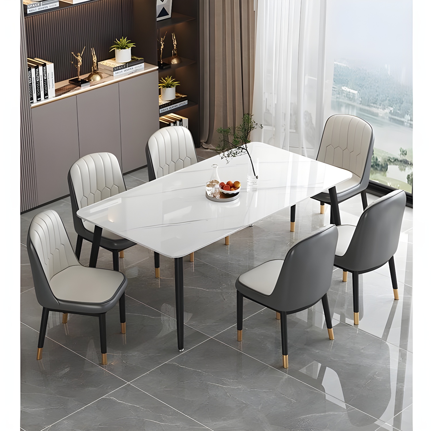 Stone Top Dining Set with Upholstered Chairs | Ormau - image 3