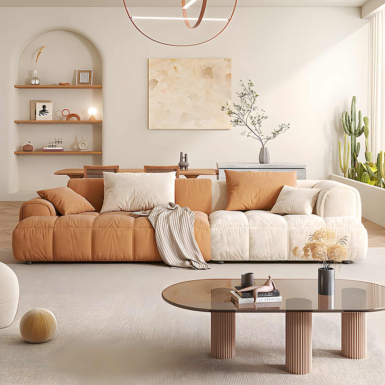 Velvet Round Arm Sectional Sofa | Ormau - image 3