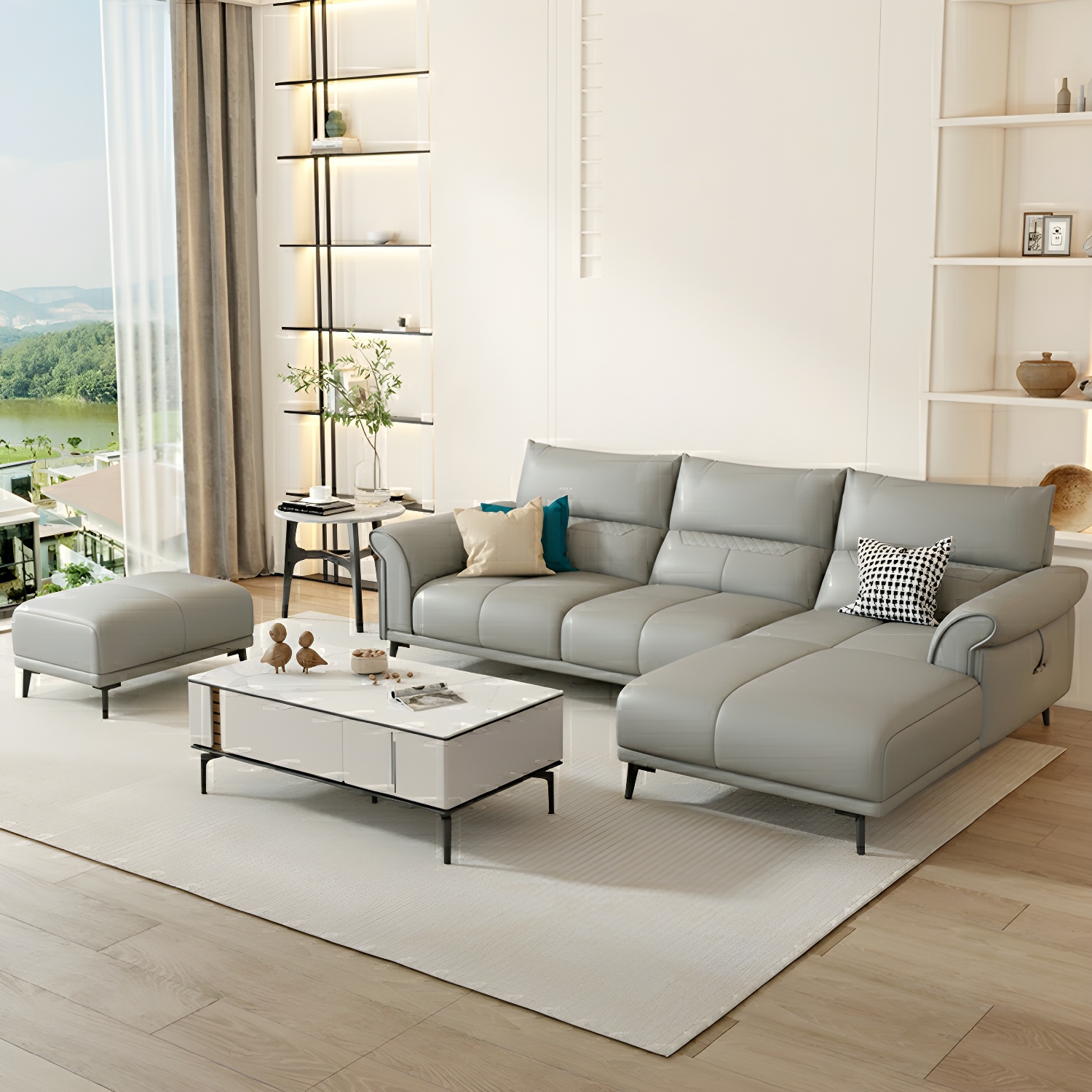 Gray Leather Sectional Sofa | Ormau - image 3