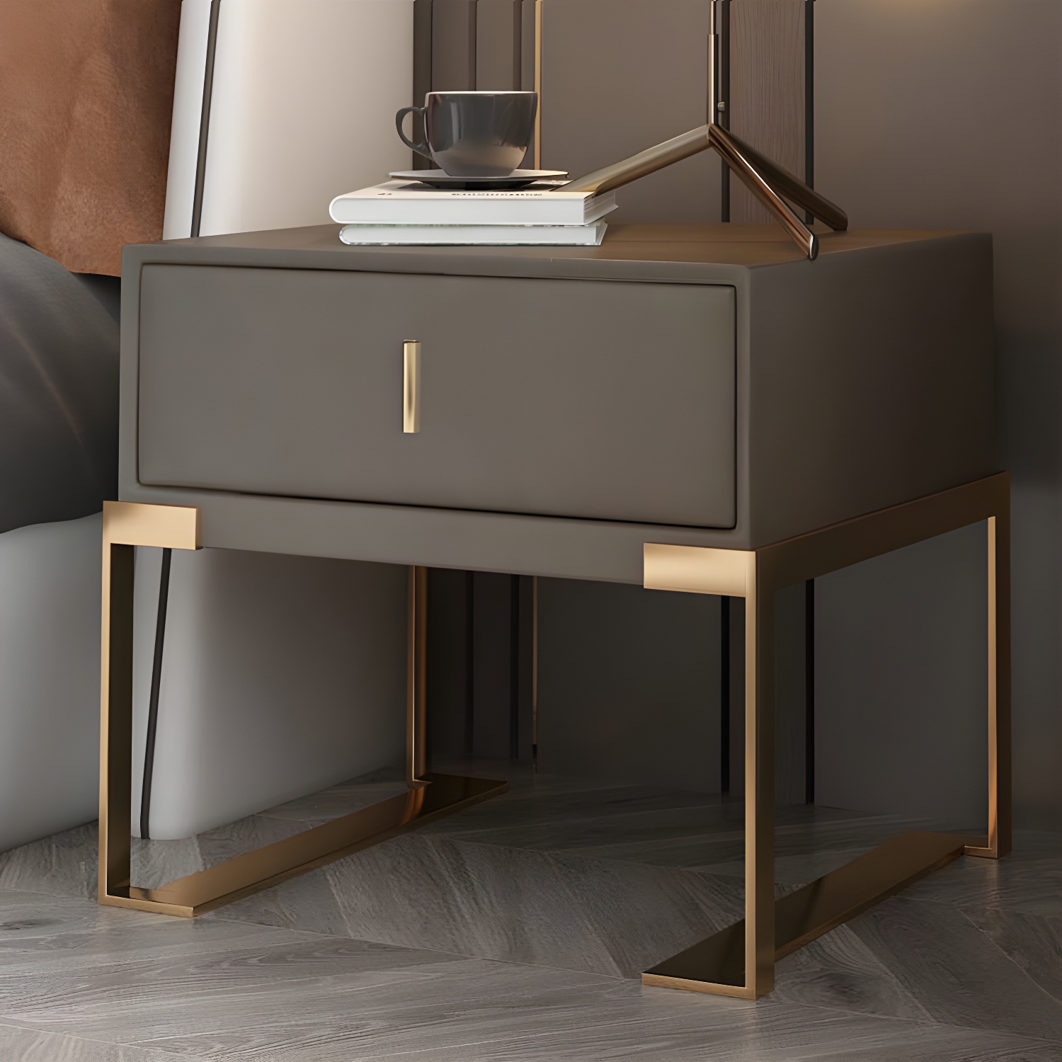 Leather Nightstand with Metal Legs | Ormau - image 18