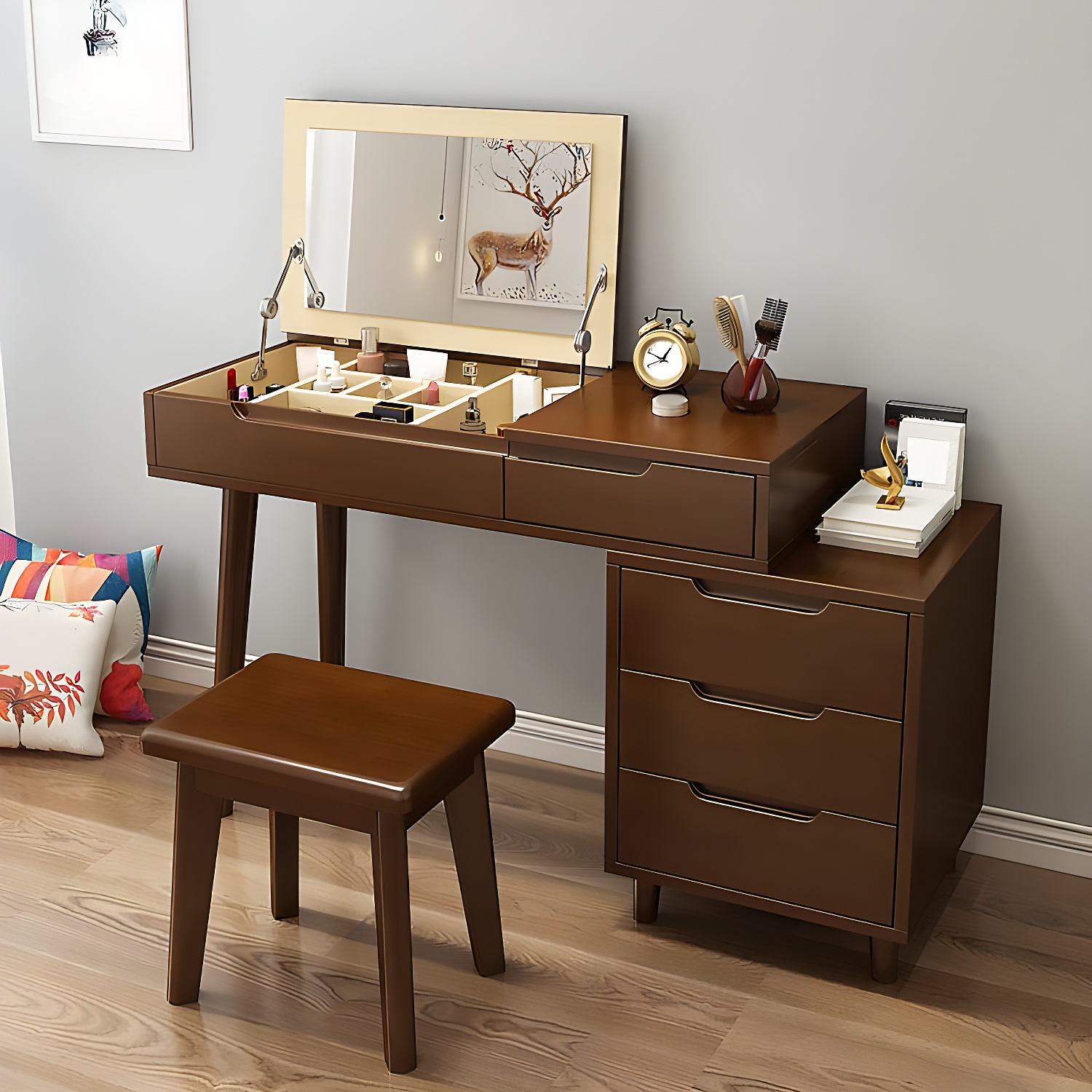 Solid Wood Makeup Vanity with Mirror | Ormau - image 7
