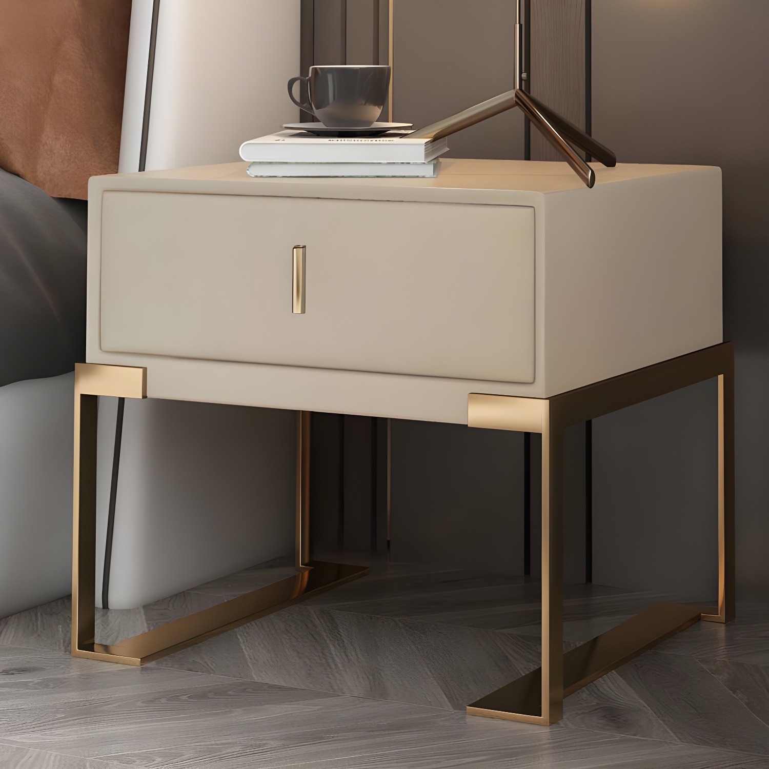Leather Nightstand with Metal Legs | Ormau - image 26