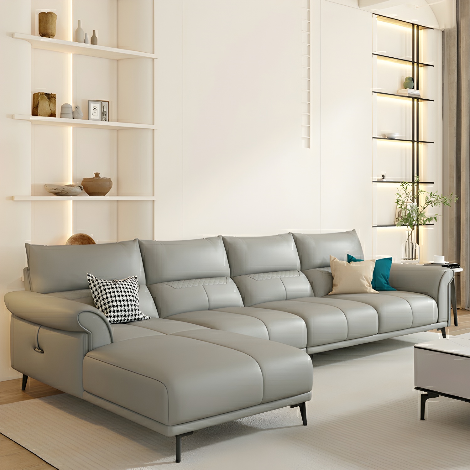Gray Leather Sectional Sofa | Ormau - image 23