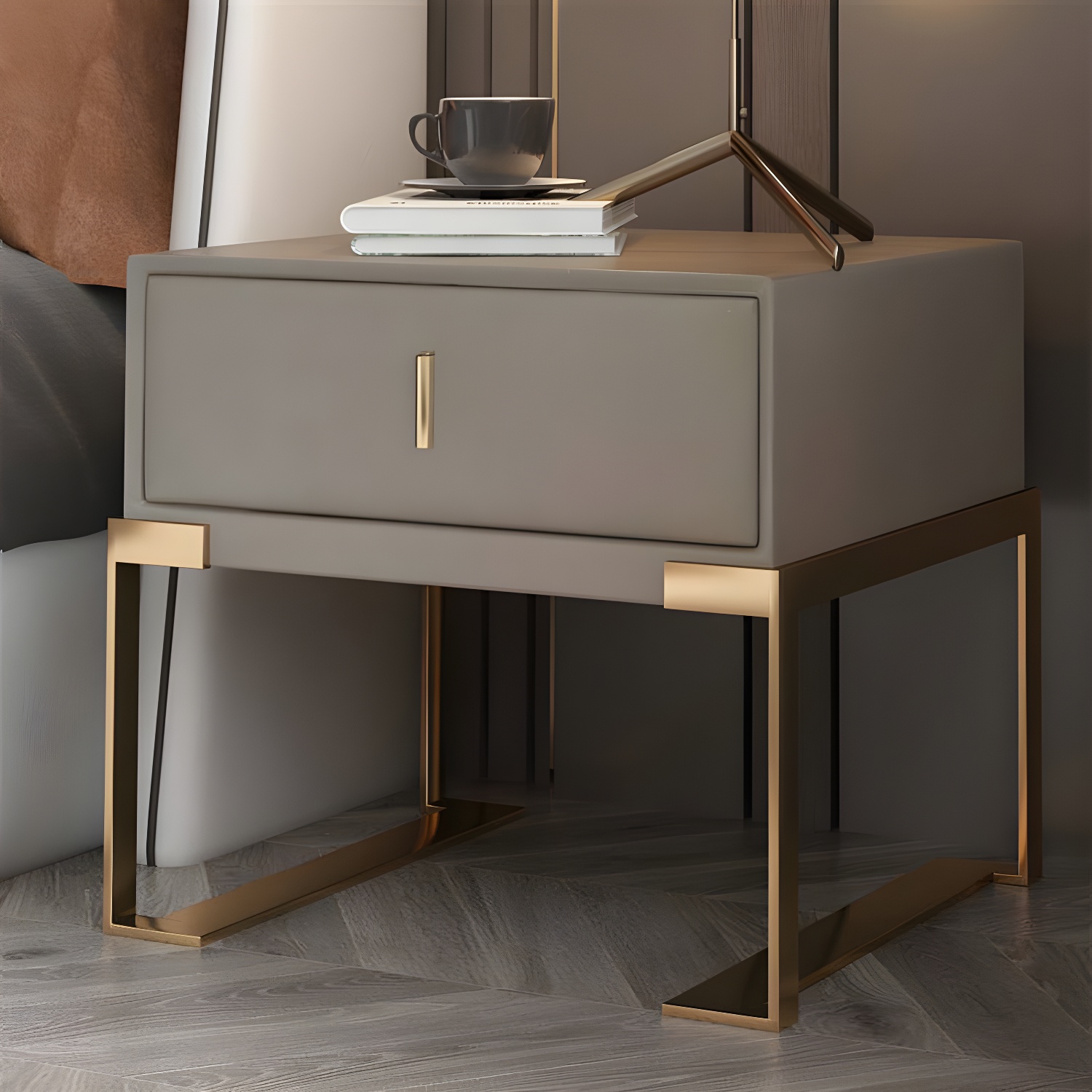 Leather Nightstand with Metal Legs | Ormau - image 25