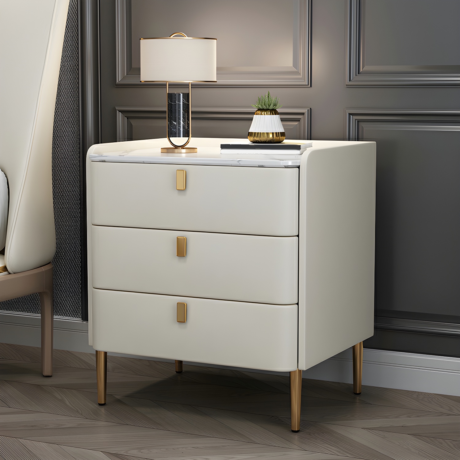Glam Nightstand with Stone Top | Ormau - image 2