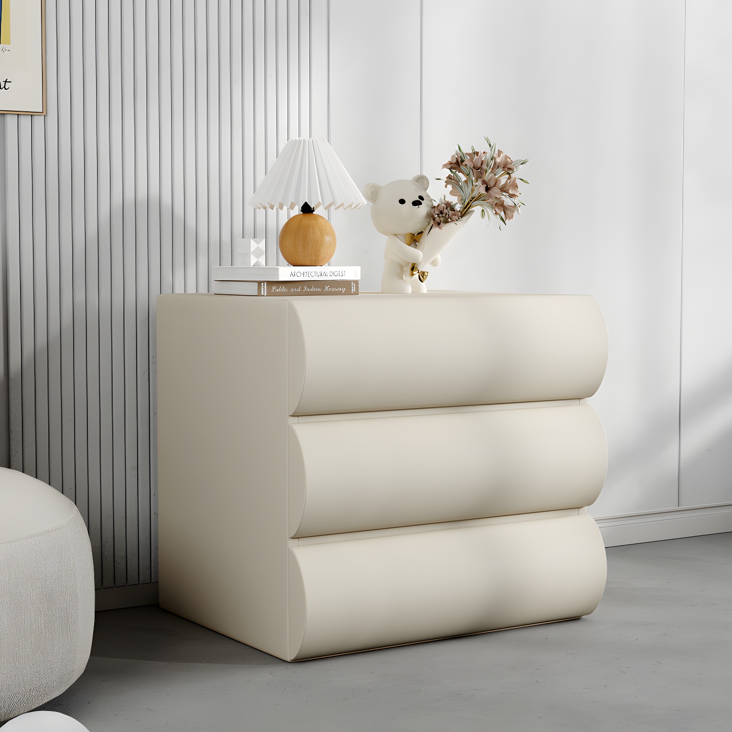 Modern Wood Nightstand with Faux Leather | Ormau - image 7