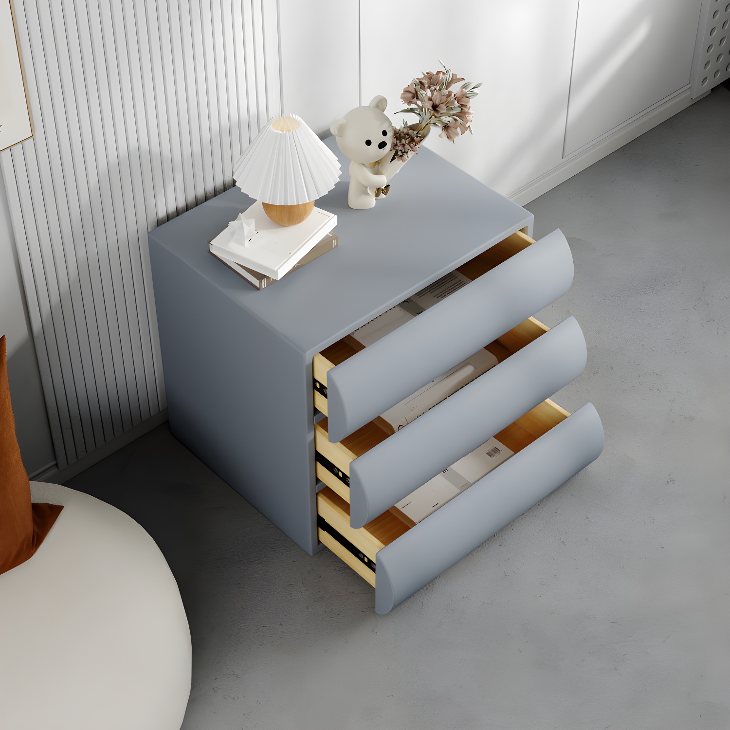 Modern Wood Nightstand with Faux Leather | Ormau - image 2