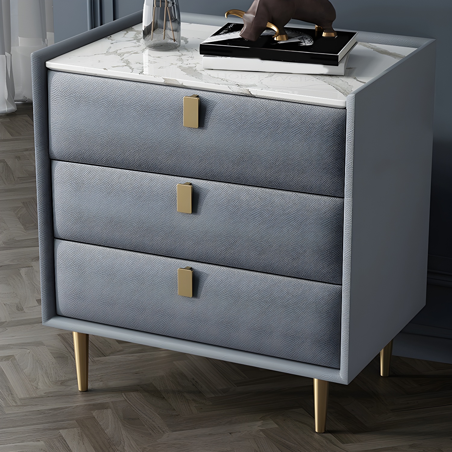 Modern Faux Leather Nightstand | Ormau - image 9